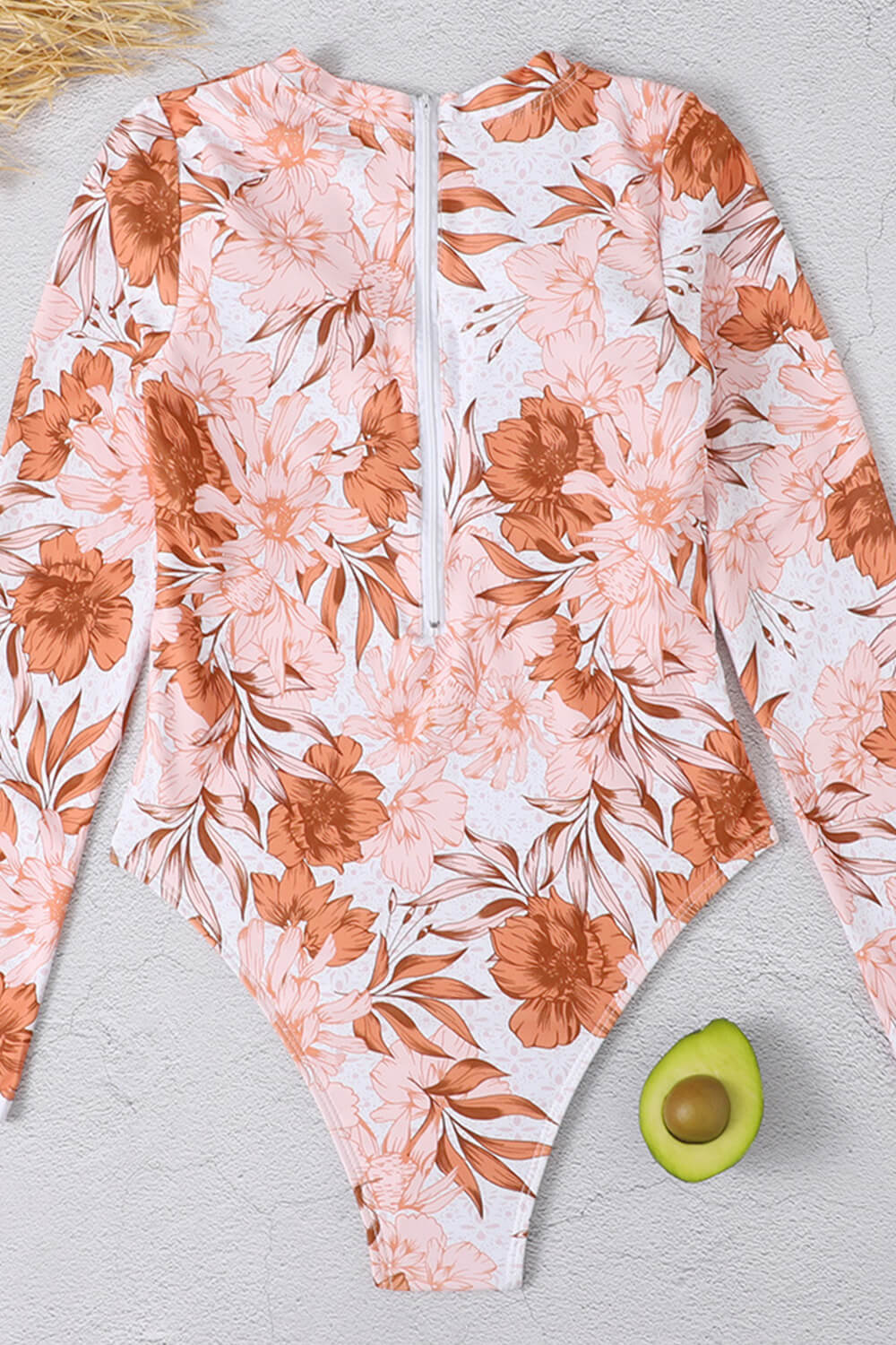 Floral Print Long Sleeve One Piece Swimsuit