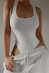 Ribbed Scoop Neck High-Leg One Piece Swimsuit - White/Black/Avacado/Nude