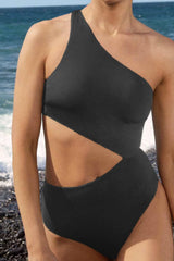 Cut-Out One-Shoulder One Piece Swimsuit - Black/Red/Petrol/Lightpink