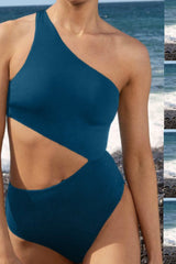Cut-Out One-Shoulder One Piece Swimsuit - Black/Red/Petrol/Lightpink