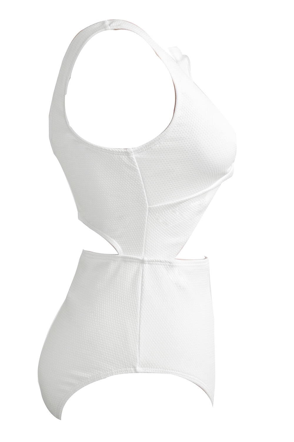 White Textured Ruffled Twisted Cut-Out One-Piece Swimsuit