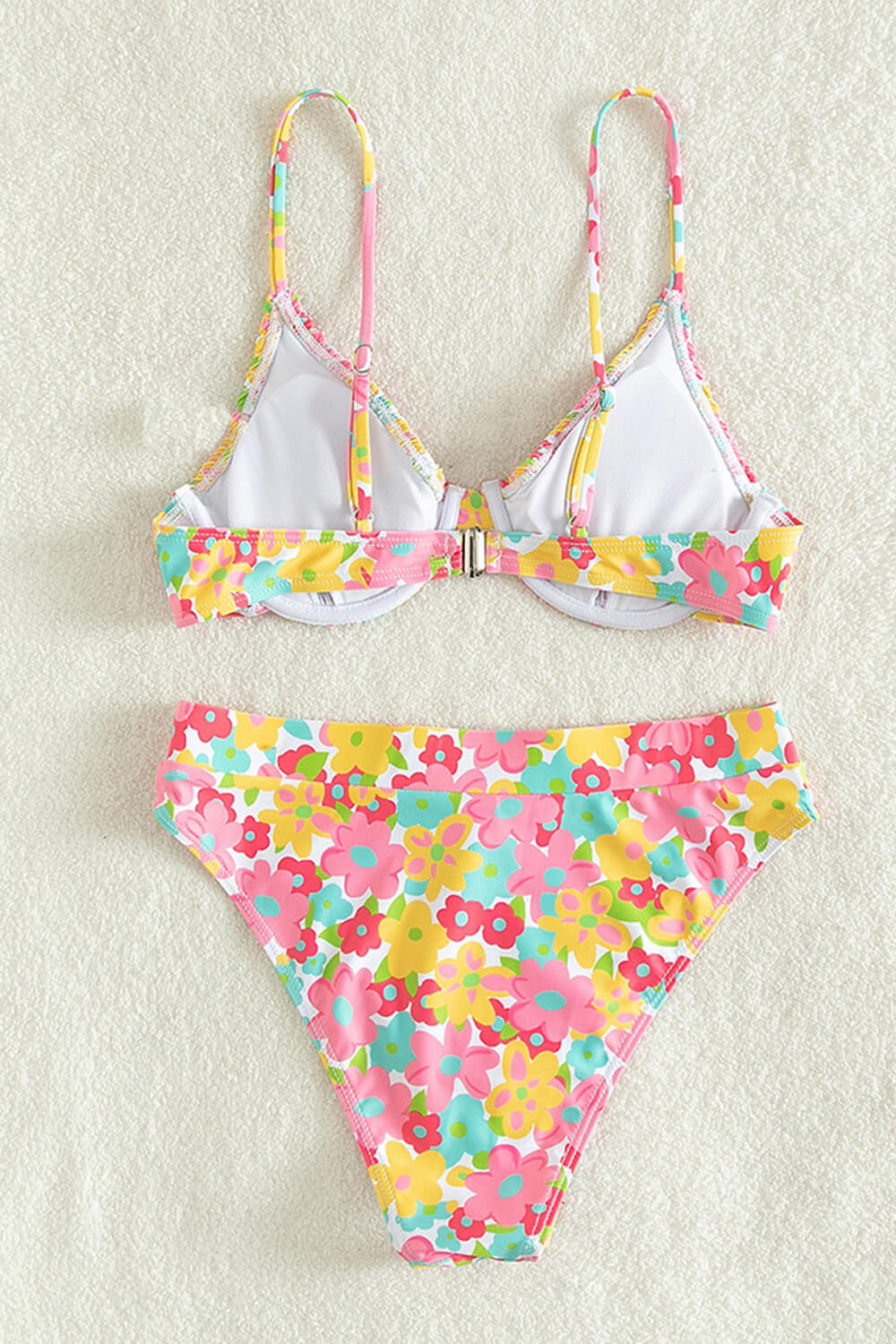 Flower Print Crinkle Balconette Underwire High Waisted Bikini Set