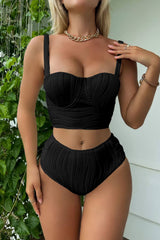 Wave Textured Sweetheart Underwire Longline High Waisted Bikini Set