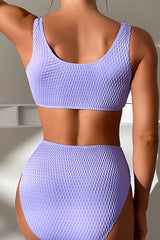 Lilac Textured Lace Up Bralette High Waisted Bikini Set