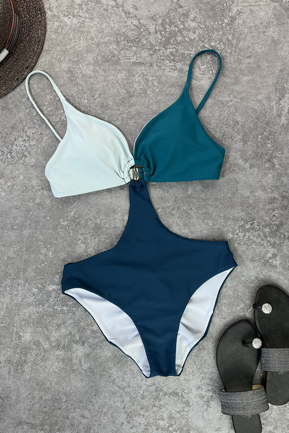 Colorblock Ring Cut Out Triangle Monokini