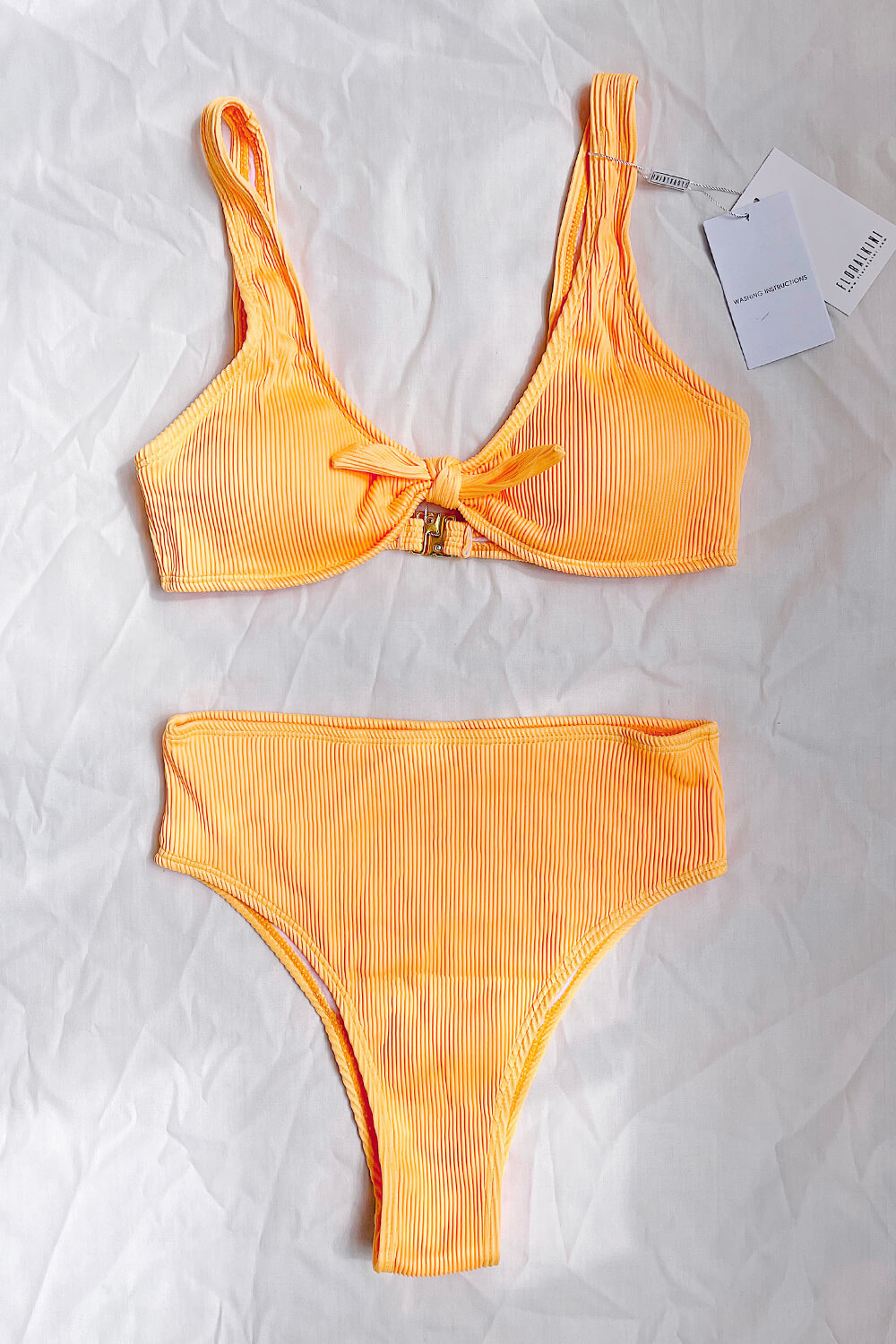 Orange Ribbed High Waisted Bikini Bottom